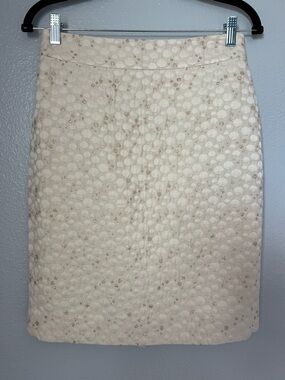 J. Crew Cream and Gold Textured Dot Pencil Skirt